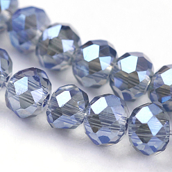 Blue Electroplate Glass Beads Strands, Faceted Rondelle, Blue, 3.5x2.5~3mm, Hole: 1mm, about 100pcs/strand, 10 inch
