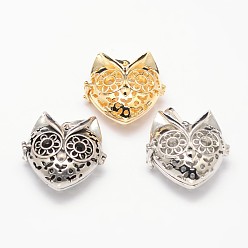 Mixed Color Rack Plating Brass Hollow Kitten Cage Pendants, for Chime Ball Pendant Necklaces Making, Cat Heat Shape, Mixed Color, 32.5x32.5x17mm, Hole: 9x3.5mm, inner: 23.5x25mm