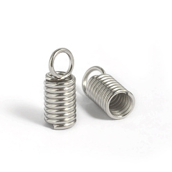 Stainless Steel Color Tarnish Resistant 304 Stainless Steel Coil Cord Ends, Stainless Steel Color, 11x4.5mm, Hole: 3mm, Inner Diameter: 3mm