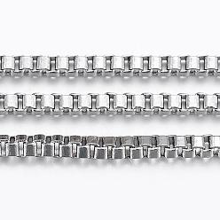 Нержавеющая Сталь Цвет Устойчивые к потускнению 304 венецианские цепи из нержавеющей стали/цепи-коробки, несварные, с катушкой, цвет нержавеющей стали, 1.2x1.2 мм, около 32.8 футов (10 м) / рулон