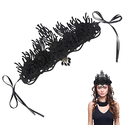 Черный Корона из фетровой ткани и сплава, со стеклянными бусинами, для Хэллоуина, чёрные, 1234 мм, Цветок: 304x175x20 мм