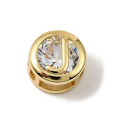 Letter J Латунные микро проложить кубического циркония многожильных ссылки, плоские круглые с буквы, реальный 18 k позолоченный, буква J, 10x6.5 мм, отверстие : 5x3 мм