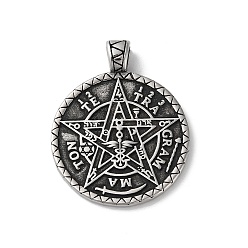 Античное Серебро Wicca 304 подвески из нержавеющей стали, плоский круглый с шармом в виде звезды, античное серебро, 44.5x35.5x7 мм, отверстие : 6x5 мм