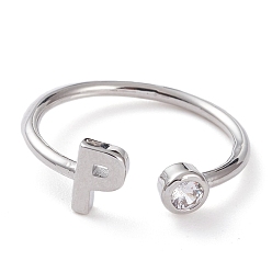 Letter P Латунные кольца из манжеты с прозрачным цирконием, открытые кольца, долговечный, платина, Письмо P, размер США 6, внутренний диаметр: 17 мм