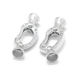 Platinum Rhodium Plated 925 Sterling Silver Key Clasps, with Cubic Zirconia, with 925 Stamp, Platinum, 29.5mm, Clasp: 19x9x2.5mm, Cord End: 10.5x6.5mm, Inner Diameter: 5mm