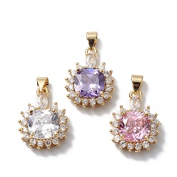 (52) Непрозрачная лаванда Стойки обшивки латунь кубического циркония подвески, долговечный, без кадмия и без свинца, реальный 18 k позолоченный, цветочный шарм, разноцветные, 19.5x14.5x6.5 мм, отверстие : 3x5 мм