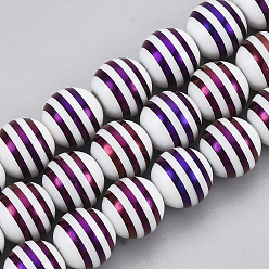 Indigo Electroplate Glass Beads, Round with Stripe, Indigo, 10mm, Hole: 1mm, about 30pcs/strand, 11.41 inch