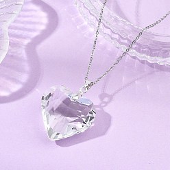 Нержавеющая Сталь Цвет Подвеска в виде граненого прозрачного стеклянного сердца ко Дню святого Валентина 304 цепочки из нержавеющей стали для женщин, цвет нержавеющей стали, 17.83 дюйм (45.3 см)