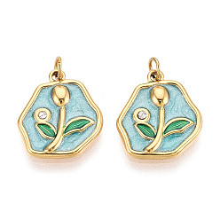 Светло-Синий 304 подвески из нержавеющей стали с хрустальными стразами и эмалью, самородки и цветы, с целью перехода в кольце, ионное покрытие (ip), реальный 18 k позолоченный, голубой, 15.5x13.5x2 мм, отверстие : 2.8 мм