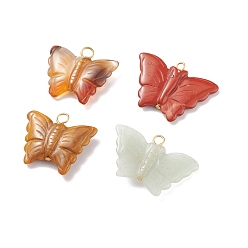 Mixed Stone Natural Mixed Gemstone & Agate Pendans, with 304 Stainless Steel Flat Head Pins, Butterfly, 25~26x30~37x5~6.5mm, Hole: 2.5~4mm