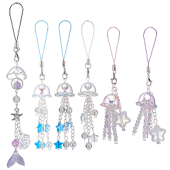 Платиновый & Серебристый 5 шт. 5 стили ремешки для телефона из цинкового сплава и смолы, форма ракушки с рыбьим хвостом, Платина и серебро, 185 мм