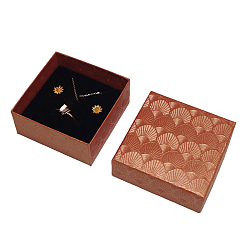 Шоколадный Картонные коробки для наборов ювелирных изделий с узором ракушки, Для кольца, серьга, Ожерелье, с губкой внутри, Для кольца, квадратный, цвет шоколада, 7x7x3.5 см