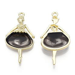 Black Epoxy Resin Big Pendants, Ballet Dancer Charm, with Rack Plating Light Gold Tone Alloy Open Back Bezel, Cadmium Free & Nickel Free & Lead Free, Black, 50.5x26x7mm, Hole: 2.2mm
