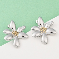 Золотой & Цвет Нержавеющей Стали 304 из нержавеющей стали серьги, двухцветный цветок, золотые и нержавеющая сталь цвет, 30x25 мм