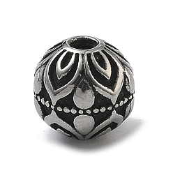 Античное Серебро 304 из нержавеющей стали бусы, круглые с цветочным узором, античное серебро, 10x9.5 мм, отверстие : 2 мм