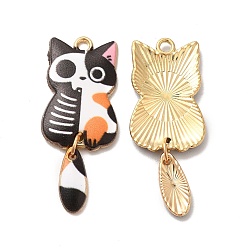 Light Gold Панданы из сплава эмали, без свинца и без кадмия, кошачье очарование, золотой свет, 39x15.5x2.5 мм, отверстие : 2 мм