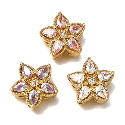 (52) Непрозрачная лаванда Многожильные звенья из латуни с паве из кубического циркония, цветок, реальный 18 k позолоченный, разноцветные, 15x15.5x6.5 мм, отверстие : 1.8 мм