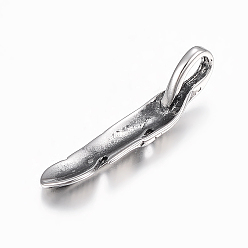 Antique Silver 316 Surgical Stainless Steel Pendants, Feather, Antique Silver, 21x5x4.5mm, Hole: 2x4mm