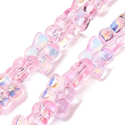 Pink Transparent Glass Beads Strands, Clover, AB Color Plated, Half Plated, Pink, 13x11x5mm, Hole: 1mm, about 65pcs/strand, 21.65''(55cm)