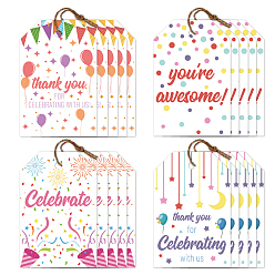 Слово 120 шт. 4 стили подсолнечной бумаги, подарочные бирки с благодарностью, хэндж теги, для декоративно-прикладного искусства, 30 m джутовый шпагат, прямоугольные, слово, 7.7x5.1 см, отверстие : 5 мм, 30 шт / стиль