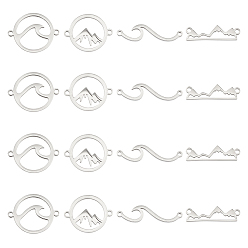 Нержавеющая Сталь Цвет 16шт 4 стили 201 и 304 подвески из нержавеющей стали, кольцевая и волнистая и плоская круглая и массивная, цвет нержавеющей стали, 6~29x7.5~21x1~2 мм, отверстие : 1.2~1.4 мм, 4 шт / стиль