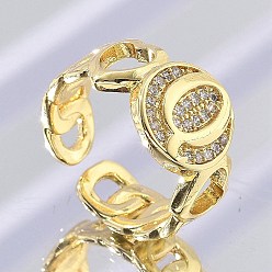 Letter Q Открытые манжеты из латуни с микропаве и прозрачным цирконием для женщин, буквы, стойки покрытие, долговечный, без кадмия и без свинца, реальный 18 k позолоченный, Буква Q, 11.5 мм