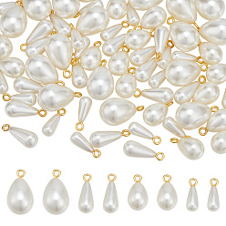 Золотой 64шт 4 стили АБС-пластик подвески с имитацией жемчуга, с латунной найти, очарование слезы, золотые, 13~17x5.5~9.5 мм, отверстие : 1.5~1.6 мм, 16 шт / стиль