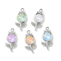 Платина Подвески из сплава k5 стекла, цветочный шарм, со стразами, , без свинца и без кадмия, uv покрытие, граненые, платина, 24x11.5x5 мм, отверстие : 1.8 мм