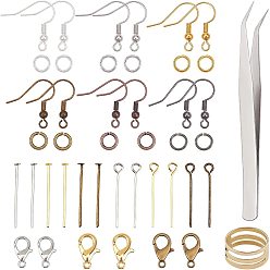 Mixed Color DIY Jewelry Kits, Include Iron Jump Rings & Flat Head Pins & Eye Pin, Brass Earring Hooks & Assistant Tool, Alloy Lobster Claw Clasps, 304 Stainless Steel Beading Tweezers, Mixed Color