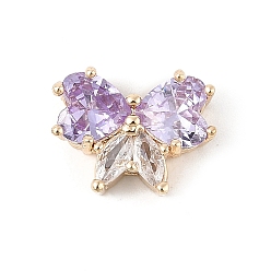 Лиловый Латунные микро проложить кубического циркония подвески, бабочки прелести, без свинца и без кадмия, долговечный, сирень, 10.5x13.5x5.5 мм, отверстие : 1 мм