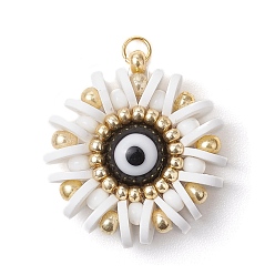 Белый Дым Круглые подвески из полимерной глины и стекла ручной работы с эффектом сглаза, серый, 25.5x23x8 мм, отверстие : 2.5 мм