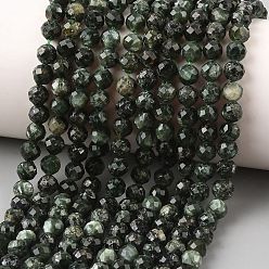 Серафинит Природные SERAPHINITE нитей бисера, граненые, круглые, 5 мм, отверстие : 0.9 мм, около 76~79 шт / нитка, 15''~15.55'' (38.1~39.5 см)
