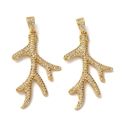 Другие Латунные микро проложить кубического циркония подвески, стойки покрытие, долговечный, без свинца и без кадмия, реальный 18 k позолоченный, коралл, 42x25x3 мм, отверстие : 6x3.5 мм