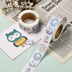 Unicorn Self-Adhesive Paper Stickers, Gift Tag, for Party, Decorative Presents, Round, Colorful, Unicorn Pattern, 25mm, 500pcs/roll