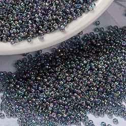 (RR2444) Transparent Blue Gray Rainbow Gold Luster Миюки круглые бусины рокайль, японский бисер, (rr 2444) прозрачный синий серый радужный золотой блеск, 15/0, 1.5 мм, Отверстие: 0.7 мм, о 5555 шт / бутылка, 10 г / бутылка