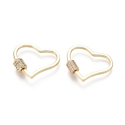 Золотой Латунные микропаве, кубический цирконий, винт, карабин, подвески с замком, для изготовления ожерелий, сердце, золотые, 23x26x2 мм