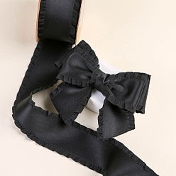 Black 10 Yards Polyester Ruffled Ribbons, for Bowknot, Clothing Ornament, Black, 1 inch(25mm)