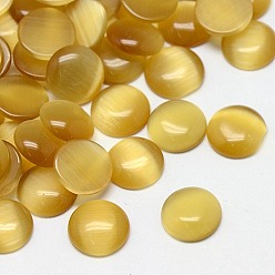 (932FM) Темно-синий аква-матовый с подкладкой Кабошоны кошачьего глаза, полукруглый, темно-золотистые, 7x2.5 мм