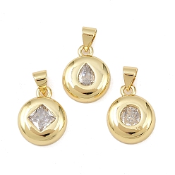 Mixed Shapes Латуни циркония кубической подвески, плоские круглые прелести, без свинца и без кадмия, долговечный, стойки покрытие, реальный 18 k позолоченный, разнообразные, 15x12x4 мм, отверстие : 4x3.5 мм