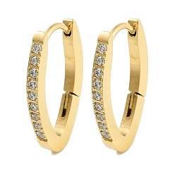 Золотой Ионное покрытие (IP) 304 овальные серьги-обручи из нержавеющей стали с микропаве из прозрачного кубического циркония для женщин, с 316 ушными шпильками из хирургической нержавеющей стали, золотые, 19x2x12.5 мм