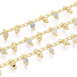 Амазонит Латунь бордюр цепи, с натуральными амазонитовыми бусами, пайки, с катушкой, долговечный, золотые, пайки, кубические, 5~6x2~2.5x2~2.5 мм