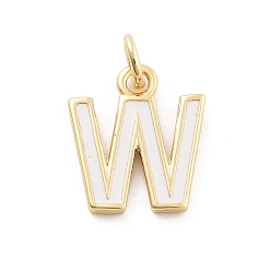 Letter W Стойки обшивки латунные подвески, с эмалью и кольцом для прыжков, без кадмия и без свинца, долговечный, реальный 18 k позолоченный, буквы, Буква W, 11.5x10x1 мм, отверстие : 2.5 мм