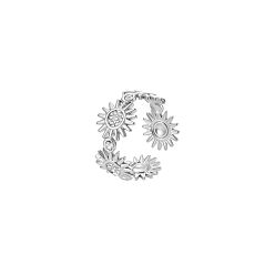 Stainless Steel Color Adjustable 304 Stainless Steel Micro Pave Cubic Zirconia Cuff Open Rings for Women, Flower, Stainless Steel Color, Adjustable