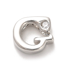 Letter G Стойки обшивки латунь кубического циркония бусы, для изготовления именных ожерелий, долговечный, без свинца и без кадмия, алфавит, Буква G, 12.5x13.5x4.8 мм, отверстие : 2.8 мм