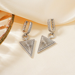 Серебро Элегантные треугольные серьги-кольца из латуни с прозрачным кубическим цирконием, серебряные, 46x17 мм