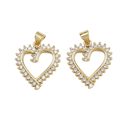 Настоящее золото 16K Латунные микро проложить кубического циркония подвески, сердце, реальный 16 k позолоченный, 22.5x20.5x2.5 мм, отверстие : 3x4 мм