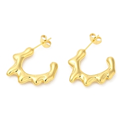 Real 18K Gold Plated Ion Plating(IP) 304 Stainless Steel Melting Ring Stud Earrings, Half Hoop Earrings, Real 18K Gold Plated, 22.5x3mm