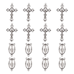 Античное Серебро Четки поперечные и центр наборы для четки ожерелье из бисера решений, сплав крест распятие подвески и девственные ссылки, на Пасху, античное серебро, Коннекторы : 13x25x3 мм, отверстие: 2 мм, кросс: 26x43.5x3 мм, отверстие : 2 мм