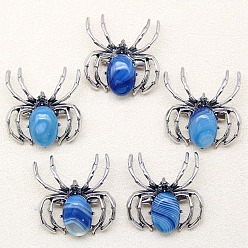 Натуральный Агат Брошь из натурального голубого агата, паук, античное серебро, 36x34 мм