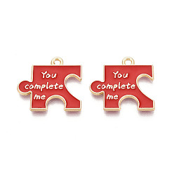 (123L) Белый крем непрозрачный блеск Подвески из эмали и сплава, Ты дополняешь меня, парные подвески-пазлы., золотые, без кадмия, без никеля и без свинца, огнеупорный кирпич, 19.5x21x1.5 мм, отверстие : 1.8 мм